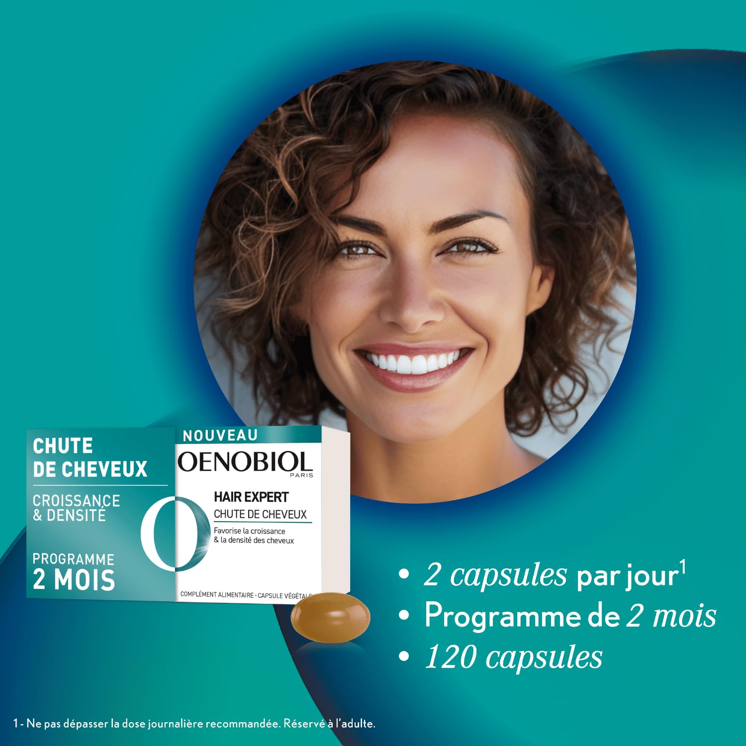 OENOBIOL HAIR EXPERT Chute de Cheveux - Nouvelle formule concentrée - Favorise la croissance - Préserve la densité des cheveux -Complément alimentaire 2x60 capsules-Programme 2 mois