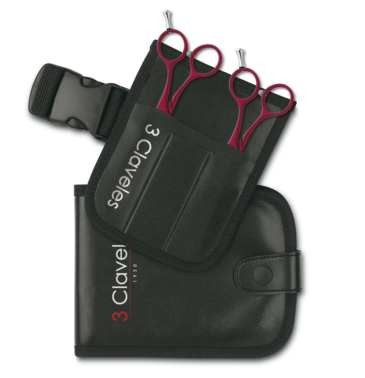 3 Claveles 2690 - Kit Peluquería De Estuche Cinturon Y Tijera Peluquero Corte Y Esculpir De 5.5", Roja