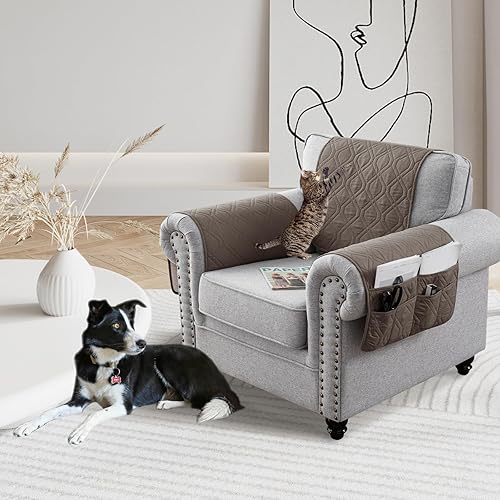 Miniatura 6 de Juego de 3 fundas antideslizantes para reposabrazos de sofá, 100% impermeables, fundas lavables para reposabrazos de sofá para sala de estar, fundas