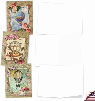 The Best Card Company - 10 Boxed Note Cards Blank (4 x 5.12 Inch) - Bulk Assorted Cards, Vintage Pictures - Timeless Travel M4614OCB-B1x10