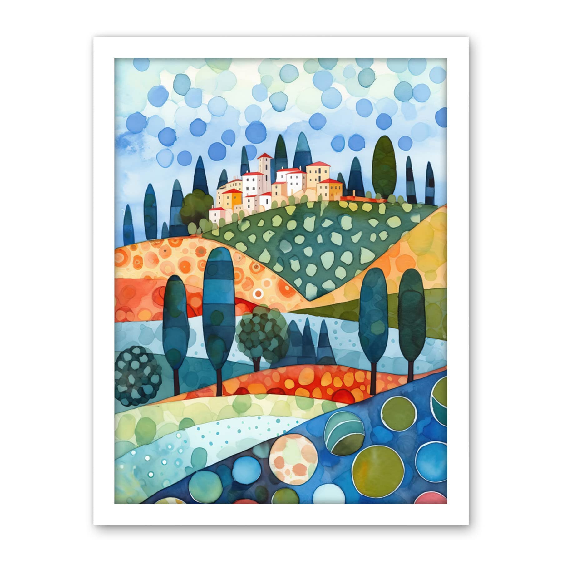 Artery8 Italian Abstract Landscape Folk Art Artwork Framed Wall Art Print 18X24 Inch