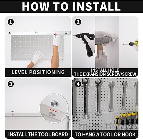 Miniatura 5 de Organizador de pared de tablero de clavijas de garaje, 2 piezas de 32 x 16 pulgadas, tablero de herramientas grande de acero resistente, tablero de