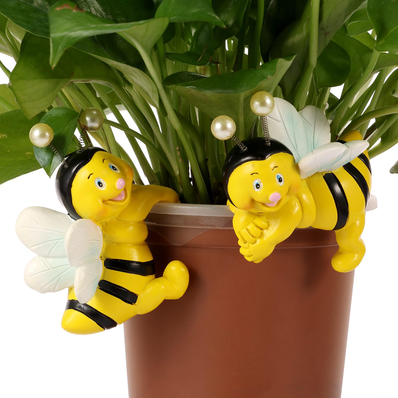 Lulobtg Yellow 2 Pcs Bees Figure Plant Pot Hanger, Resin Climbing Bees Flower Pot Decoration Hugger, Cute Hanging Bee Figurines Statue For Garden Fence Balcony Patio Lawn Yard Ornaments