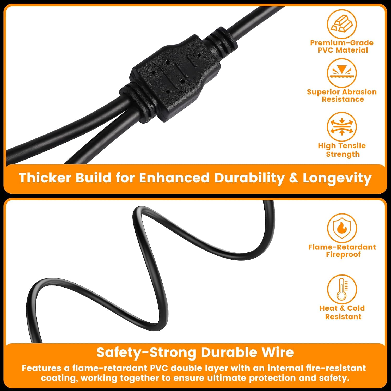 2-Pack 67" 1-to-2 Extension & Splitter Kit with 3 Pin RGB Round Connector for Golf Cart Ambient Whip Lights - Dual Y-Splitter Cables with IP68 Covers, Powers 4 Whip Lights from 2 Sources image 2