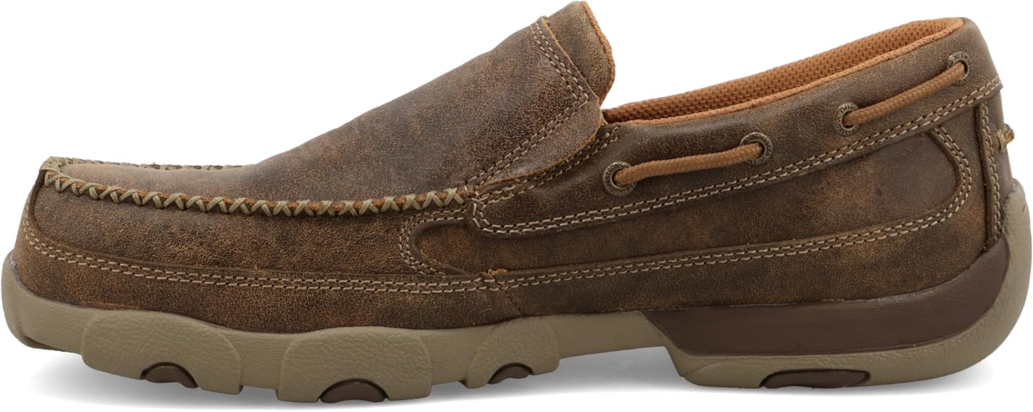 Twisted X Men's Slip-On Driving Moc, Moc Toe with CellStretch 11.5 Wide Bomber & Tan Mesh