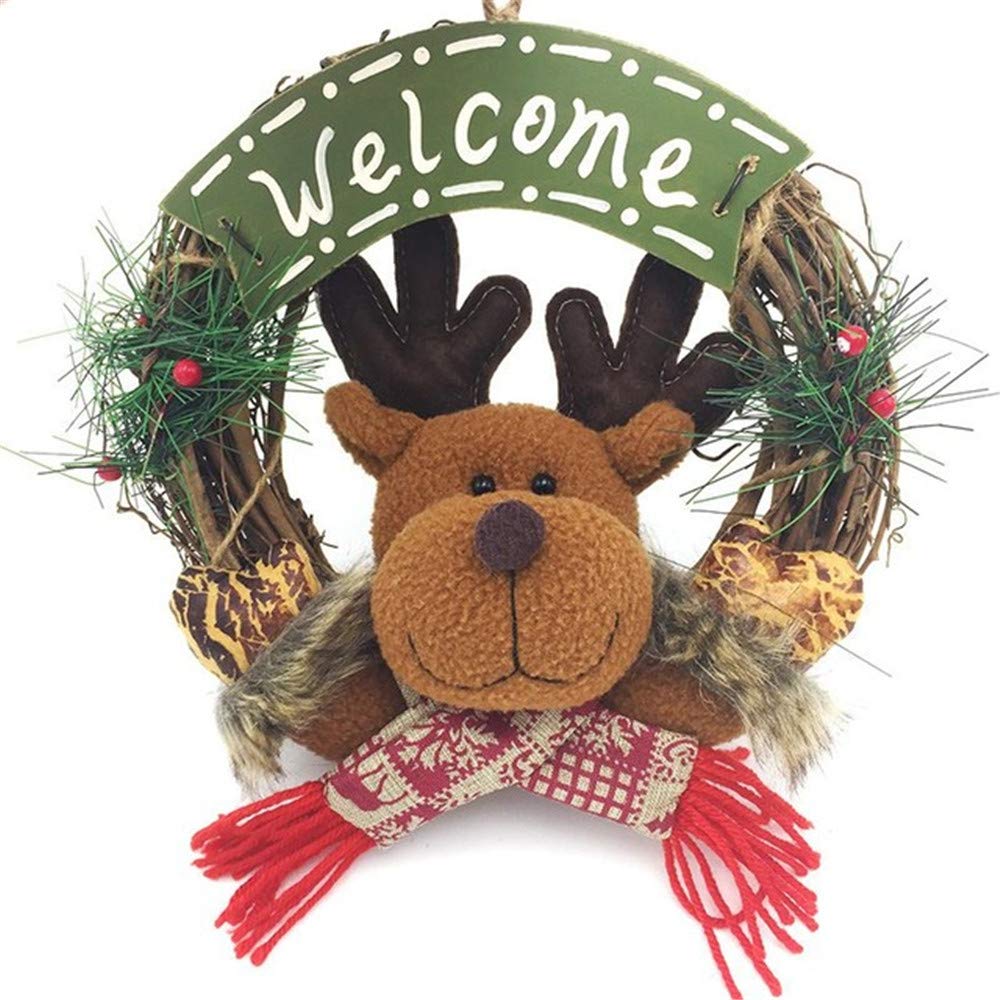 Guirlande De Noël Bonhomme De Neige Elk Santa Garland Arbre De Noël Pendentif Mur Porte Fenêtre Suspendue Décor 6