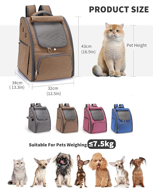 Foto 3 de 6 de PETCUTE Transportin Gato Mochila Perro Pequeños Bolsa para Transportar Gatos Transpirable Viaje Mochila…
