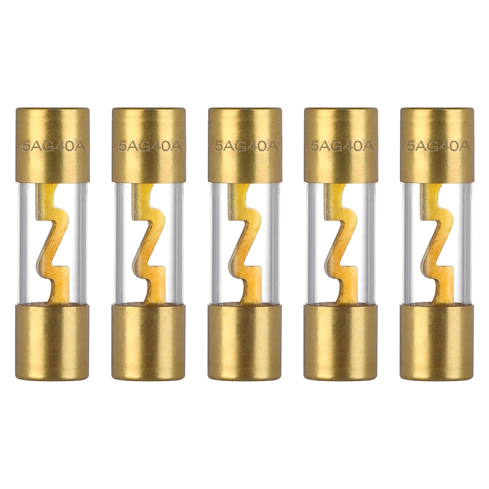 VEXUNGA 40A AGU Car Fuse Gold Plated 40 Amp Auto Audio Fuses Glass Tube for Automotive Stereo Power Protection (Pack of 5Pcs)
