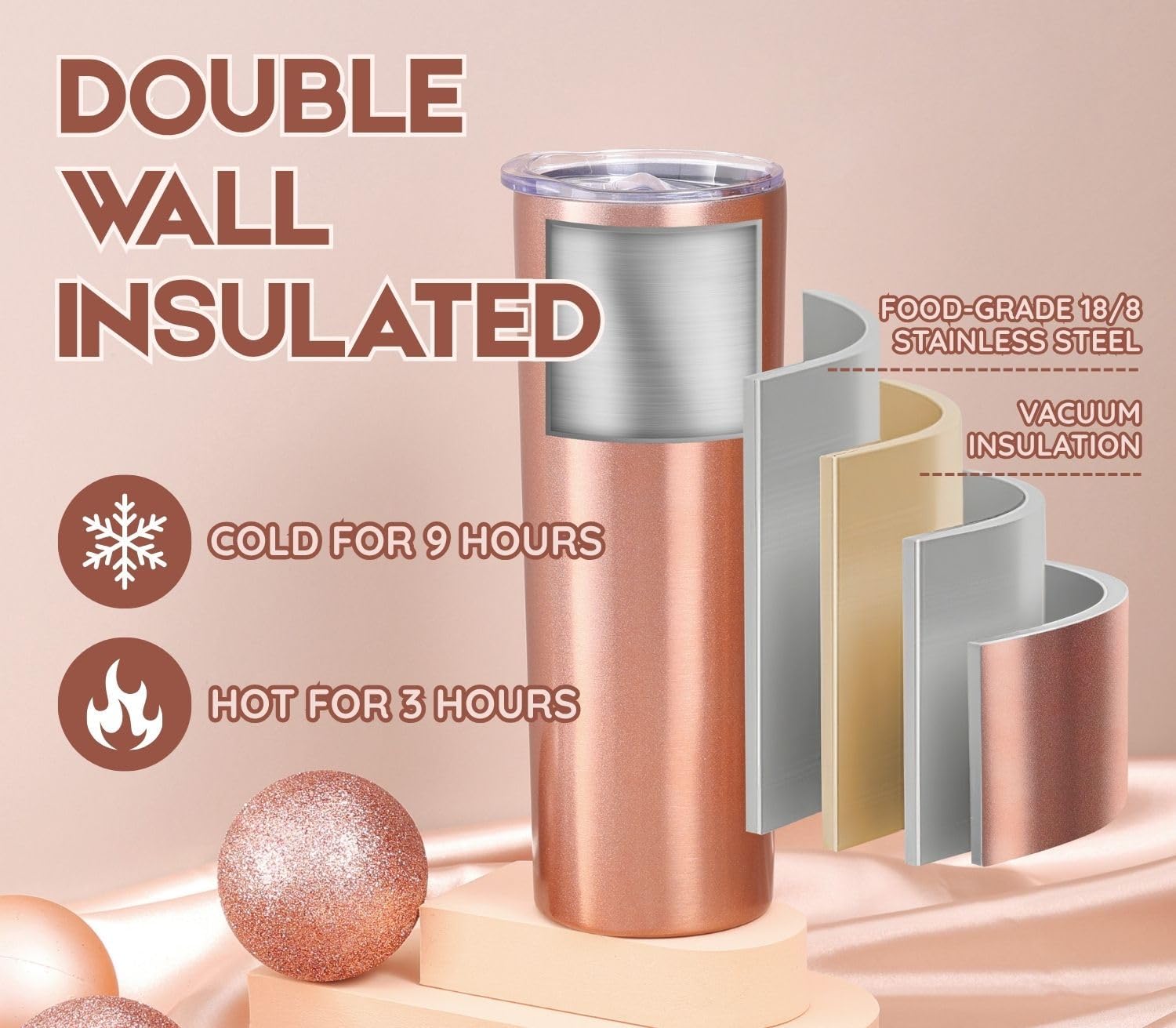 21st Birthday Gifts For Her - 21 and Fabulous - 20oz/590ml Stainless Steel Insulated Skinny Tumbler with Straw - Happy 21 Year Old Birthday Gifts for Women, Female - (Rose Gold) - Image 4