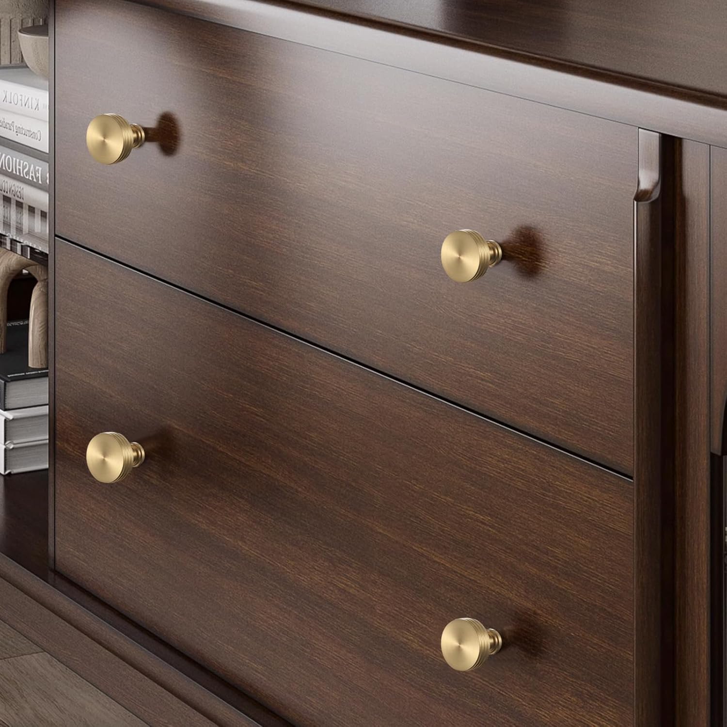 Guank 2Pack Solid Brass Cabinet Knobs Cabinet Drawer Dresser Gold Modern Handles （1.18"x1.14"） Cabinet Brass pulls Brushed Finish
