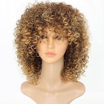 Ailwelia Brown&Blond: New Arrive Blonde Curly Wigs For WomenS Fashion Hair Extensions Ombre Color Afro Kinky Curly Wig Hairstyle Look Same With Human Hair Wig Brown Ombre To Blonde Color