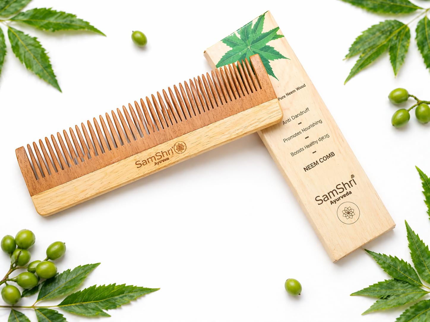 Neem Wood Regular Comb, 100% Natural Handcrafted Wooden Hair Comb for Men and Women, Wide Tooth Detangling Comb for Wet and Dry Hair, Anti Static Neem Wood Grooming Comb, Durable Daily Use Hair Comb