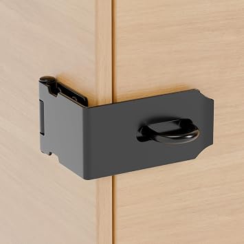 5 Inch Door Hasp Latch, 90 Right Angle Heavy Duty Stainless Steel Padlock Latch, Extra Thick Door Lock Hasp, Suitable for Cabinets, Drawers, Wooden Boxes, and Bookcases, Black, 1 Pack