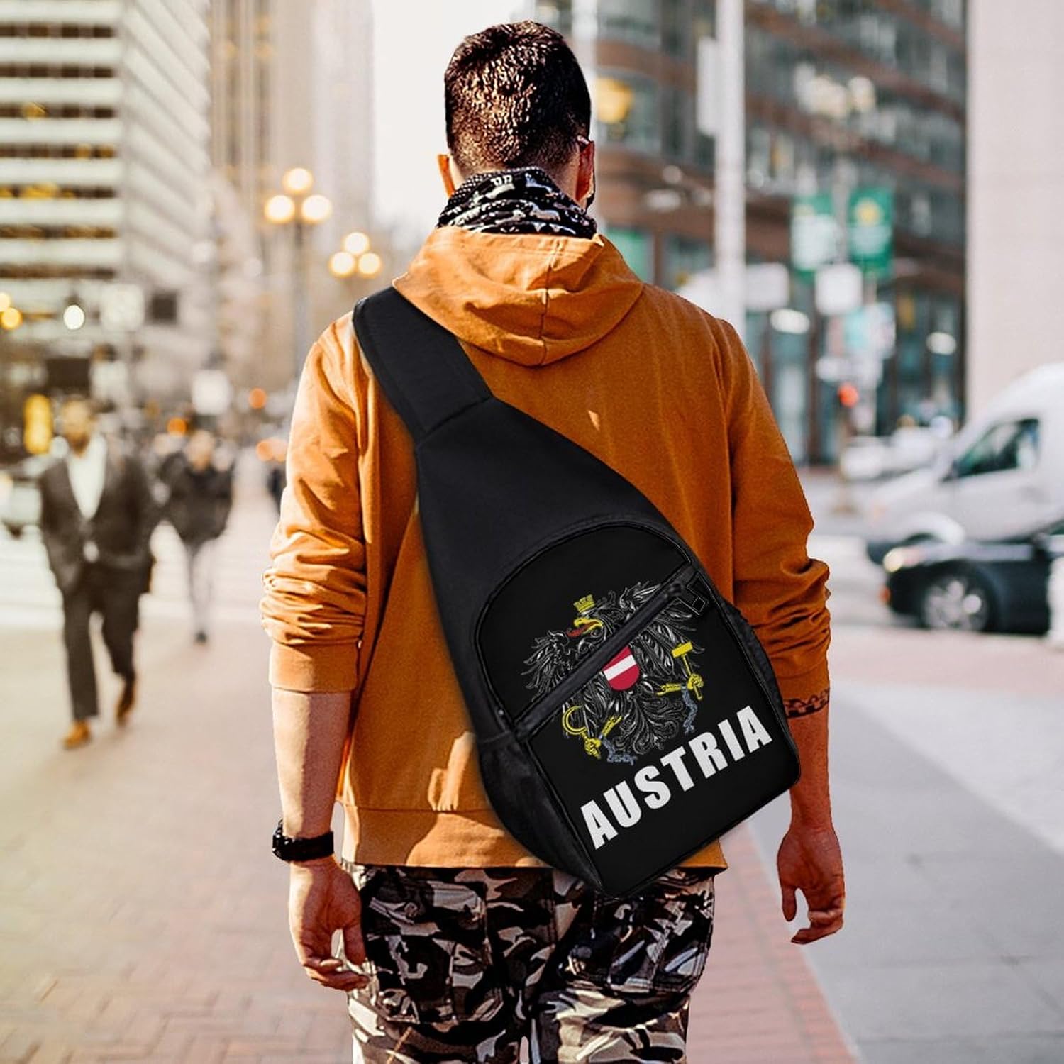 Austria Austrian National Emblem Crossbody Sling Backpack Chest Bag Daypack | unisex,trendy,with convertible and detachable shoulder strap,side pockets