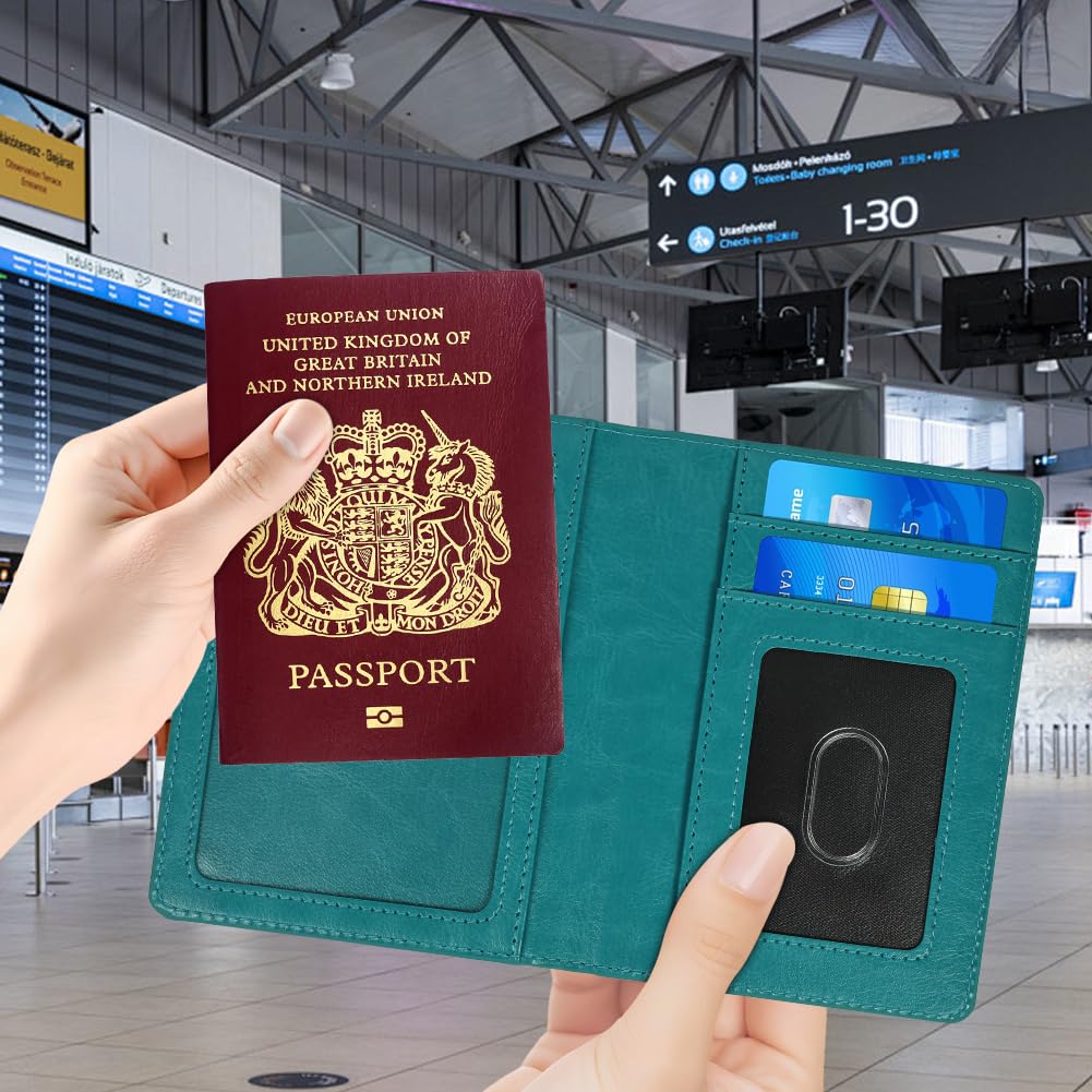 OFFCUP Protege Passeport, Pochette Passeport en Cuir PU, Housse de Passeport mit RFID-Blocker Housse Passeport Voyage Passeport éTui pour Cartes de crédit Carte d'identité Carte d'visite (Vert)