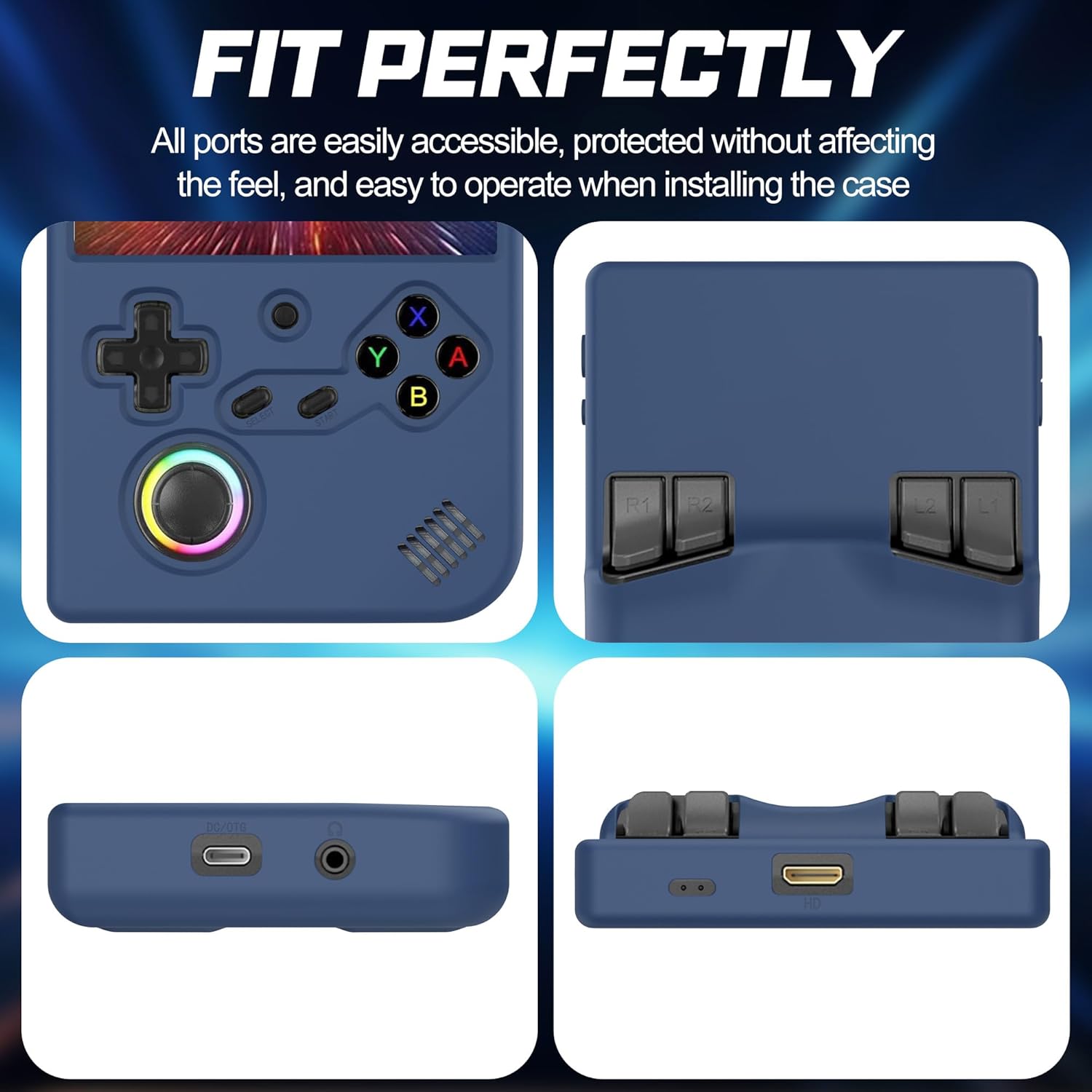 Silicone Case Compatible with Anbernic RG40XX V Handheld Game Console, Anti-Scratch, Washable, Shockproof Silicone Protective Cover for RG40XX V with Lanyard - Blue - Image 6