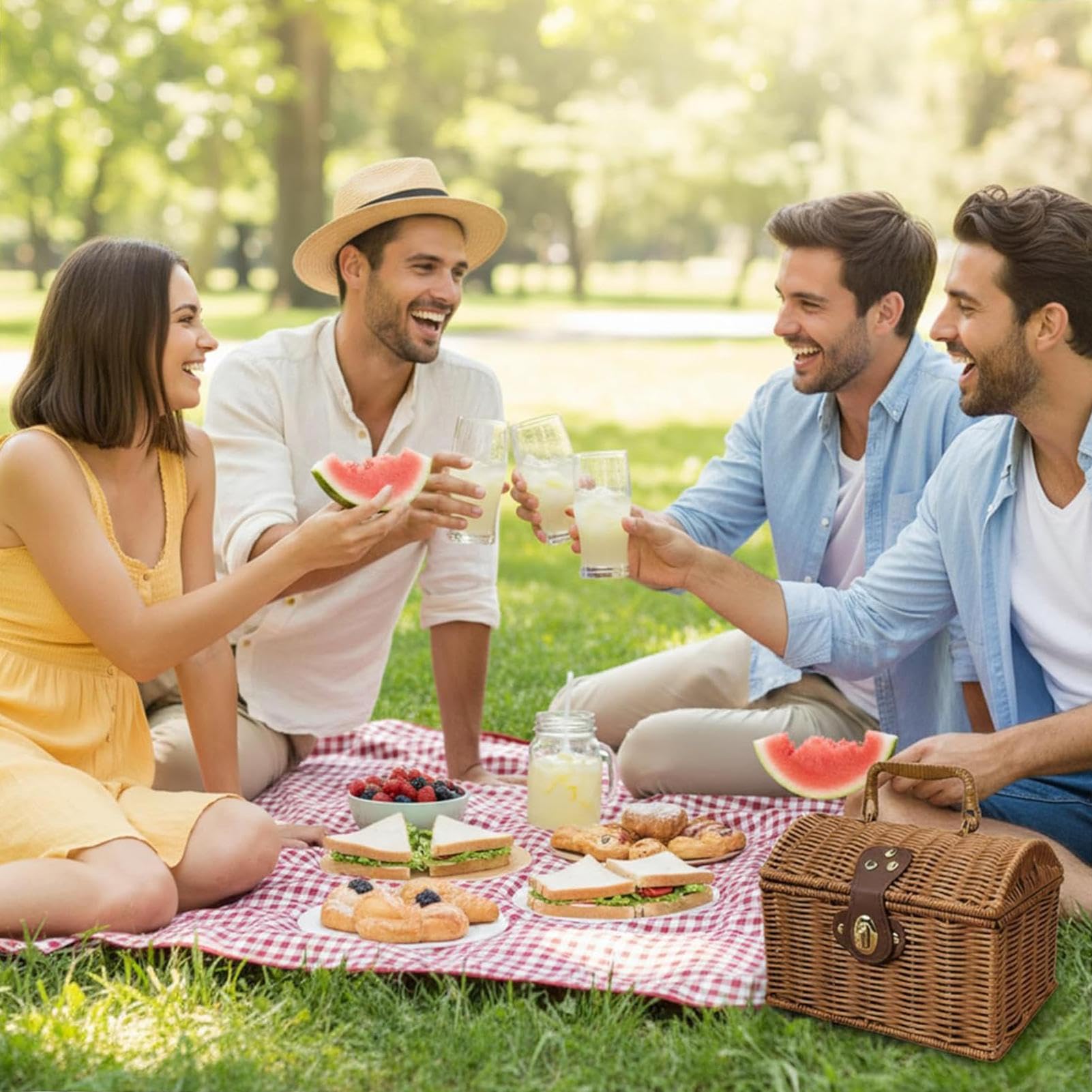 Cestino da picnic con coperchio, contenitore con manico e coperchio, decorazione da tavolo, adatto per camera da, cucina, fattoria, appartamento, attività all'aperto, viaggi, ecc