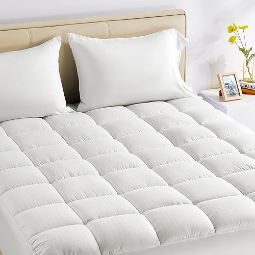SLEEP ZONE Full Size Cotton Mattress Pad, Soft Fluffy Cotton Top Mattress Topper, Machine Washable Mattress Protector Cover Fits 8-21 inch Deep Pocket, Full
