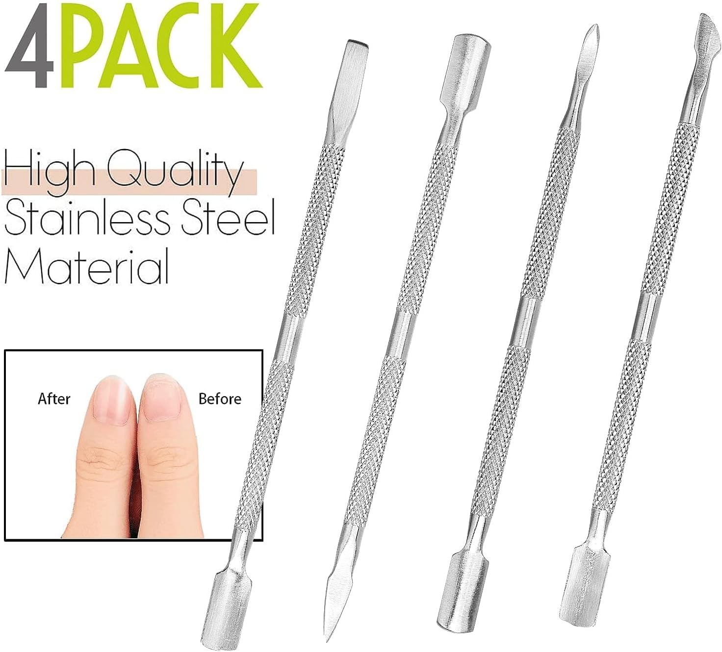 4pcs Cuticle Pusher Metal Cuticle Pusher Tool Kit Nail Cleaner Cuticle Care Nail Cuticle Remover Tools Nail Scraper Under Nail Cleaner Tool Cuticle Pushers for Fingernails Toenails