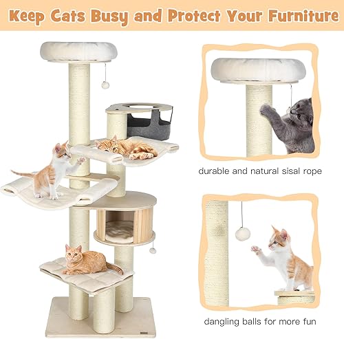 Miniatura 2 de PETSITE Árbol para gatos de 77.5 pulgadas de alto, torre moderna de varios niveles para gatos con postes rascadores de sisal, perca superior,