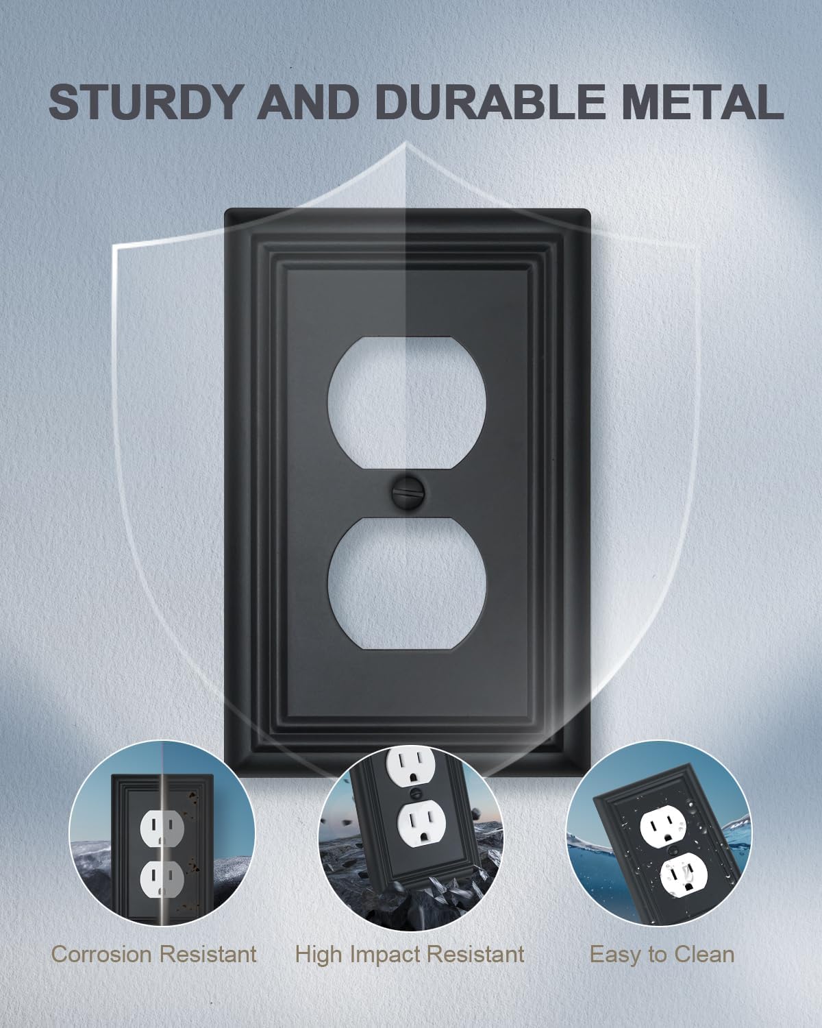 Decorative Framed Design Switch Plates Outlet Covers, Duable Metal Wall Plates (Black/1 Duplex 4 Pack)