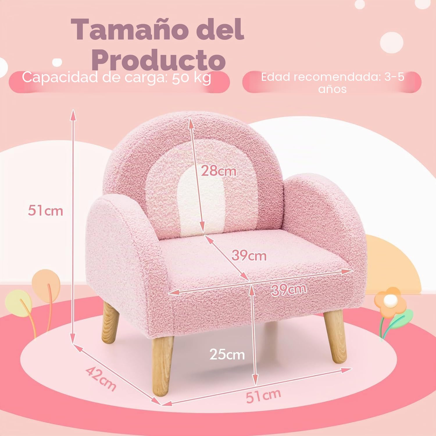 GOPLUS Sillón infantil sofá de peluche con respaldo y apoyabrazos acolchado rosa