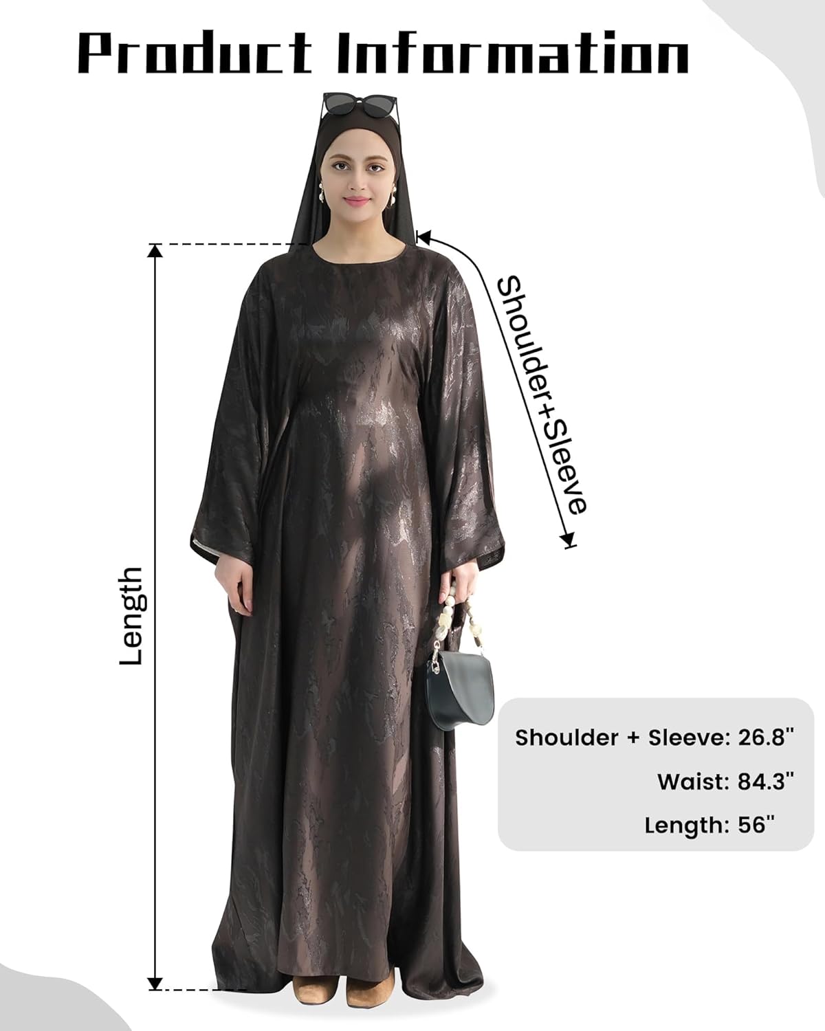 Elegant Eid Clothes Women Muslim Glossy Batwing Sleeve Abaya Ramadan Prayer Dress with Belt - Image 3