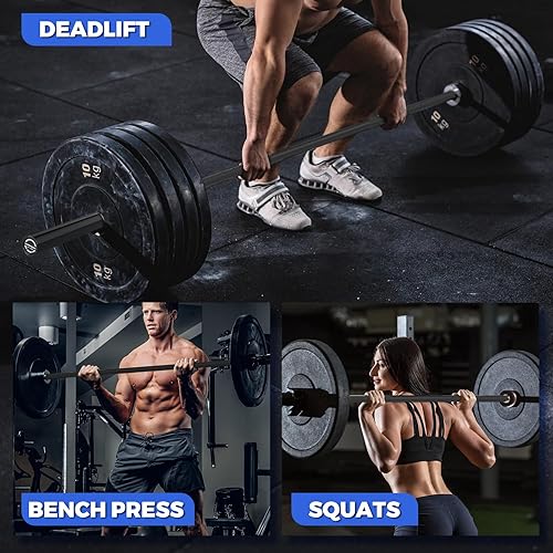 Miniatura 9 de Barra olímpica de 7 pies, capacidad de 1500 libras, carga de 45 libras, disponible para ejercicios en el gimnasio y en casa, levantamiento de pesas,