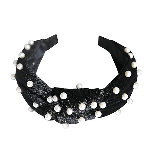 Miniatura 6 de Diadema anudada de perlas para mujer con pétalos de rosa largos, pendientes colgantes negros