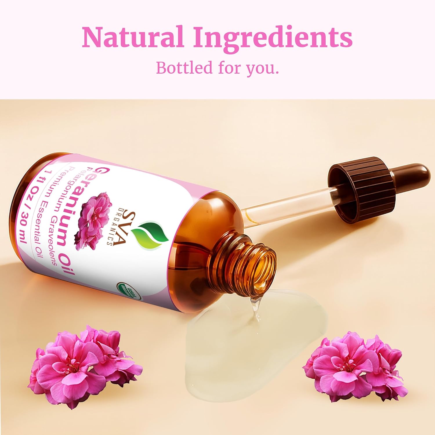 SVA Geranium Essential Oil Organic – 1 Fl Oz – 100% Natural Organic Geranium Oil - for Diffuser, Hair Care, Face, Skin Care, Aromatherapy, Scalp and Body Massage, Soap and Candle making – with Dropper - Image 8