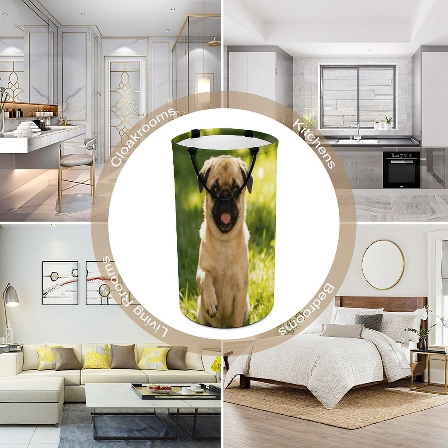 Cute Cartoon Dog Laundry Hamper 86L Waterproof Collapsible Clothes Basket with Double Handles Freestanding Foldable Laundry Basket Large Clothes Hamper for Bathroom