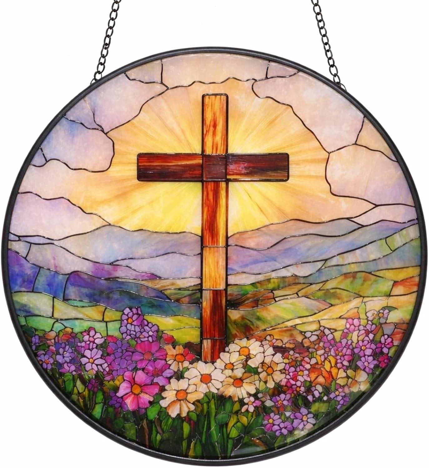 Stained Glass Window Hanging Heart Shape Birthday Gifts for Women Mom Pink Love Tree Glass Suncatcher for Window Hanging Decor, Valentine's Day Gifts (Pink Heart, 7.8'')