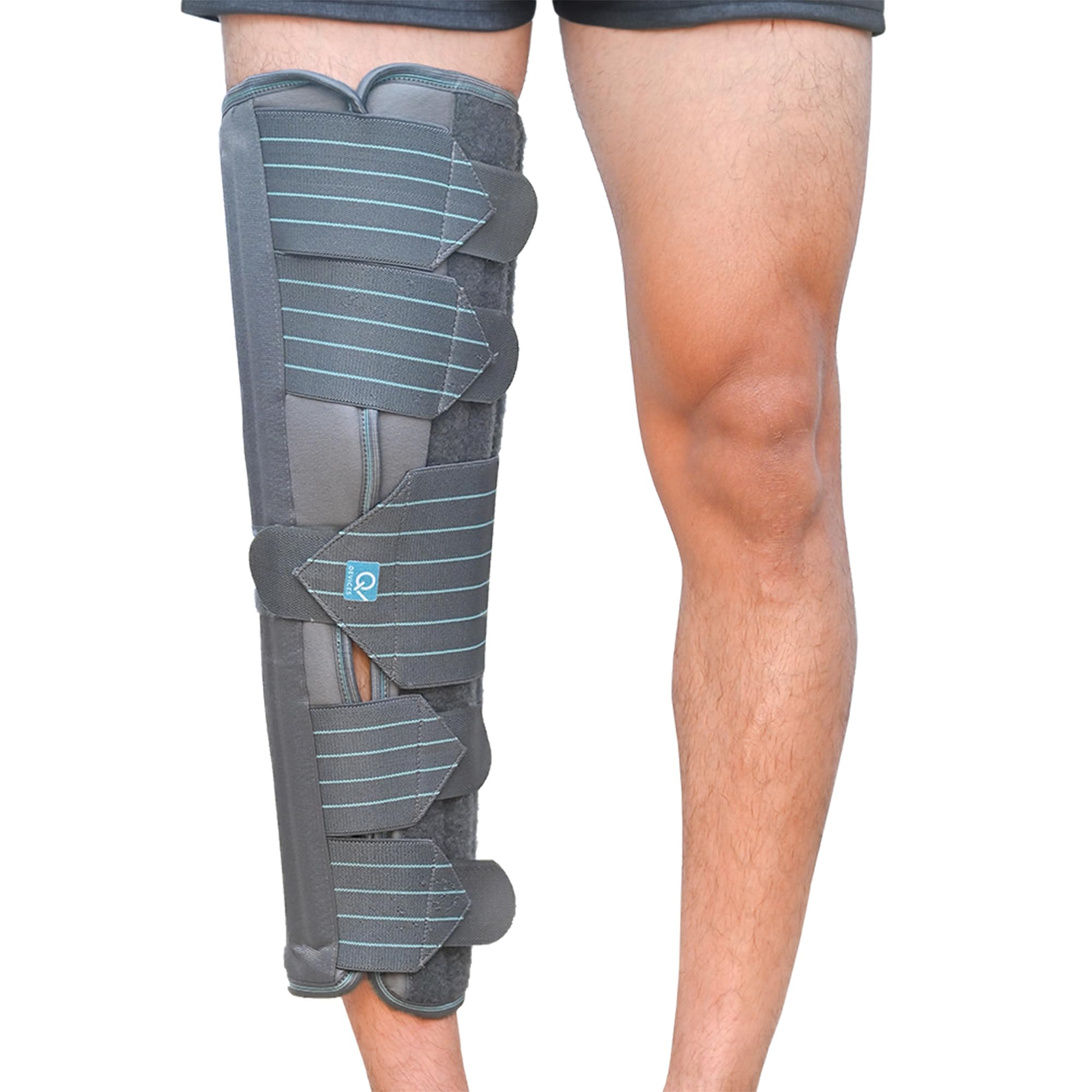Q DEVICES Long Knee Brace 19", Provides Rigid Support, Stabilizes the Knee, & Relieves Pain With Optimal Comfort, Adjustable Strap, Anti Slip Design, Unisex (M: 17.2-19.6 Inch)