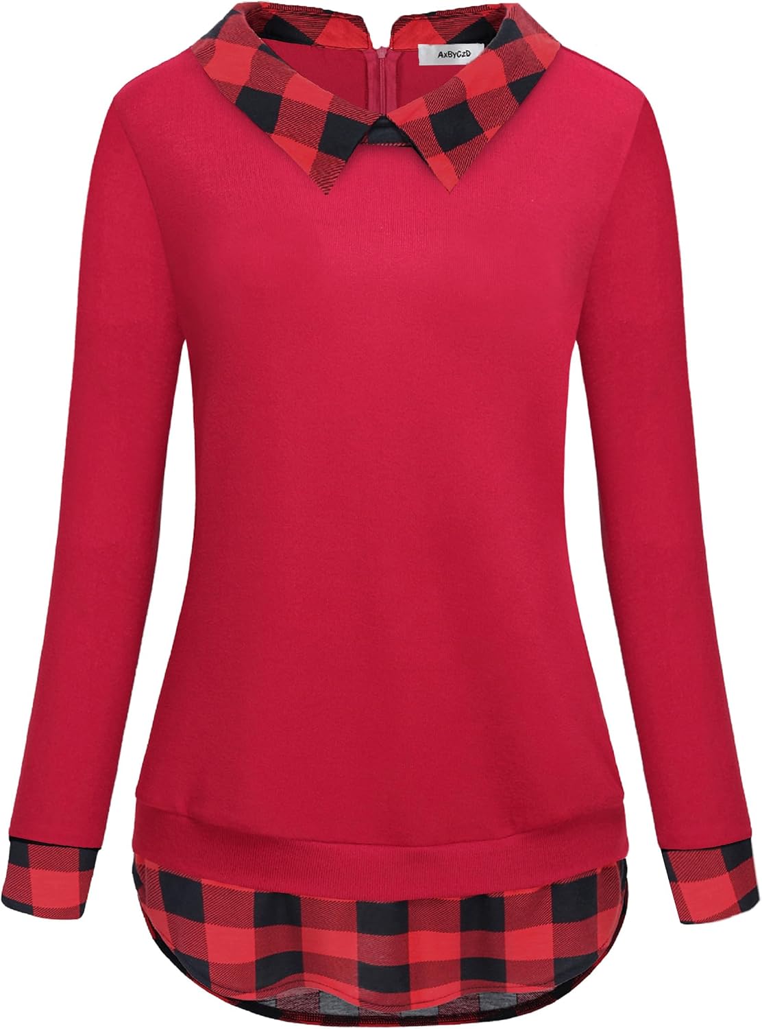 Womens Contrast Collar 2 in 1 Blouse Sweater Combo Trendy Dressy Casual Long Sleeve Tops
