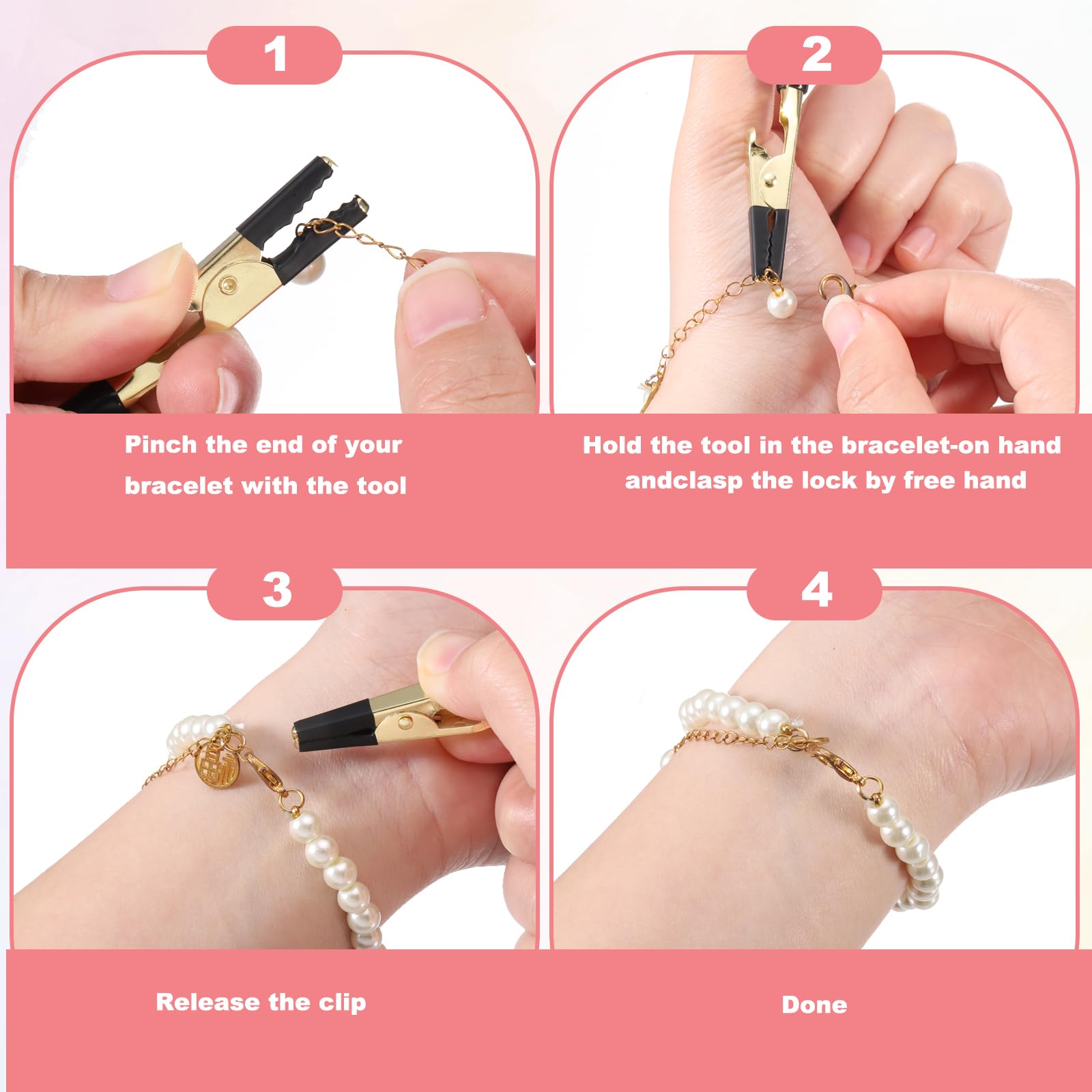 PATIKIL 4 Pcs Metal Bracelet Clasp Helper, Bracelet Helper Tool to Put on Yourself with Rubber Cover Tip - Image 4