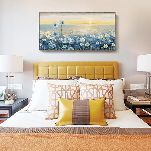 Vista 81 de Lienzo decorativo para pared, baño, estilo bohemio, costero, granja, vaca, montaña, flor, ilustración, obra de arte floral, paisaje rústico de Arte