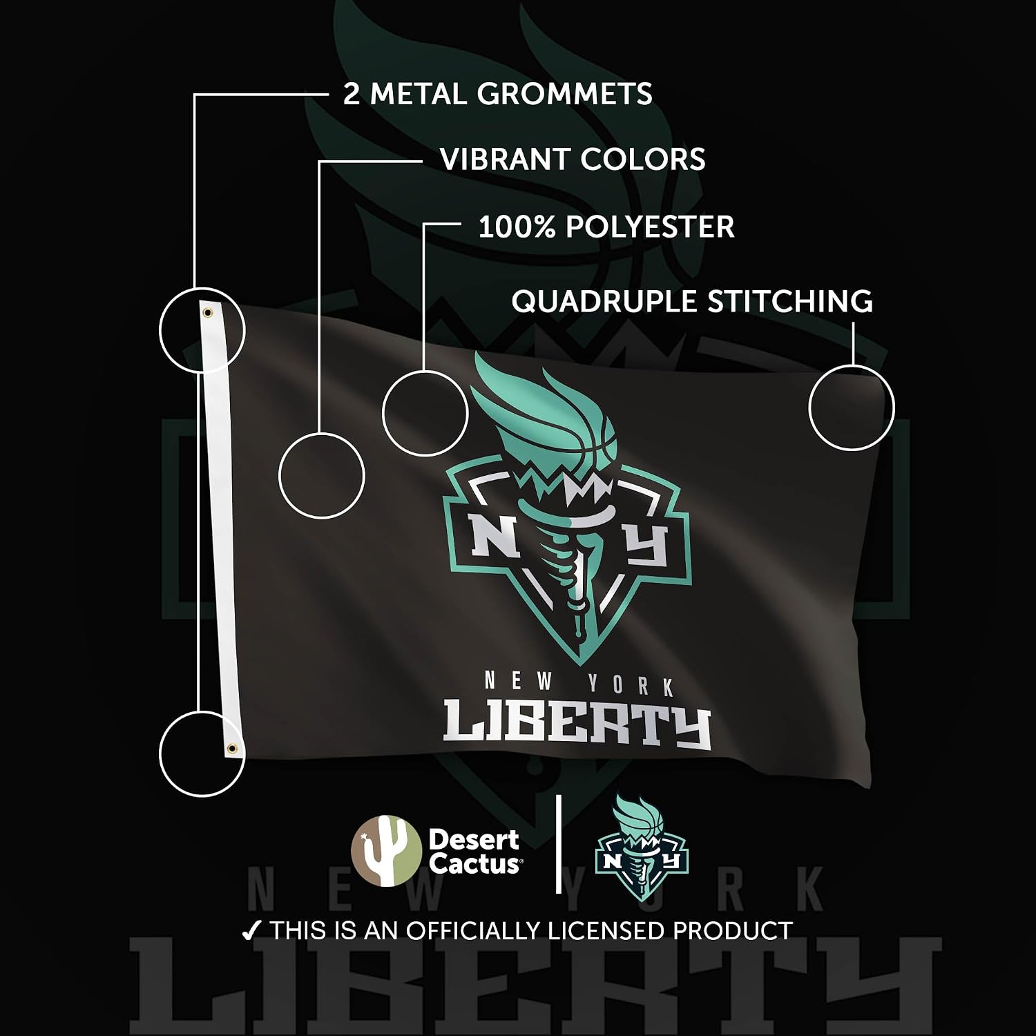 Desert Cactus New York Liberty Flag NY Team WNBA 100% Polyester Indoor Outdoor 3x5 feet Flags (Black)