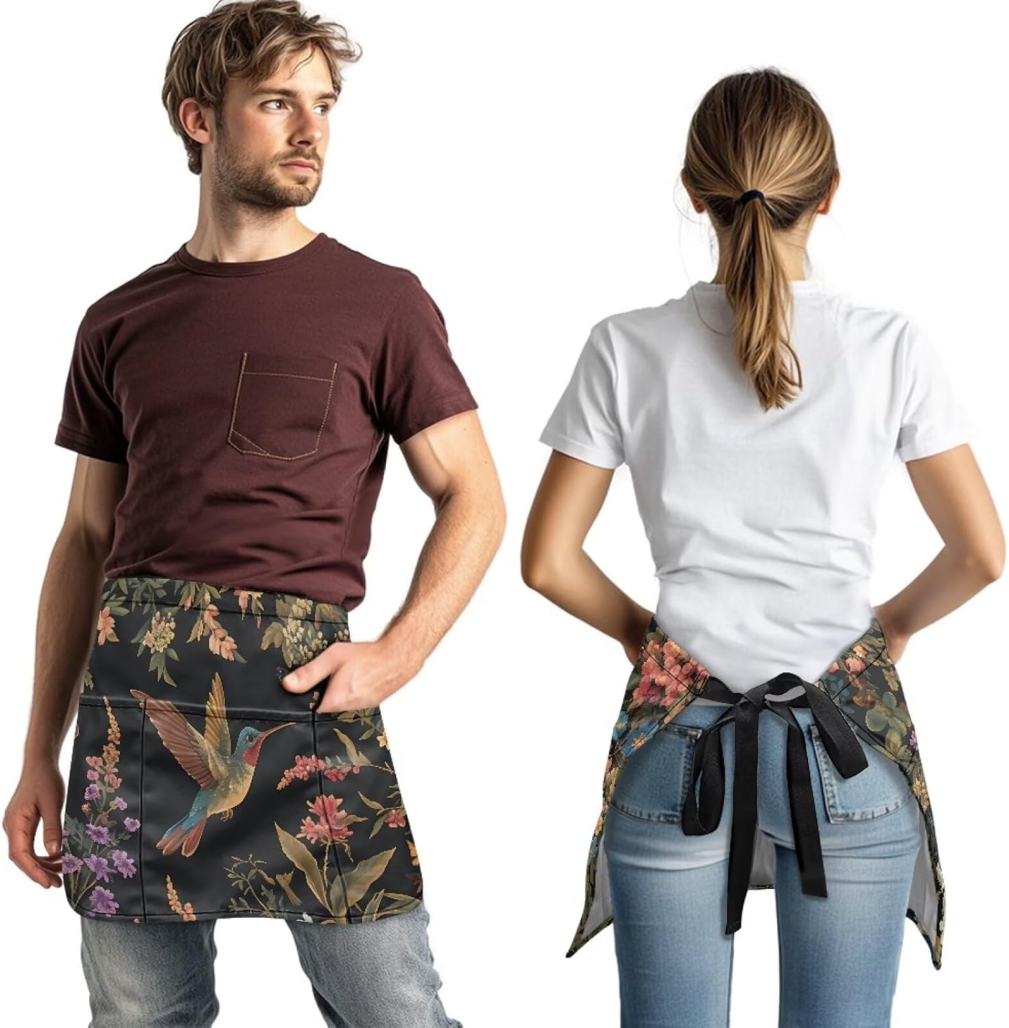 3 Pack Waist Apron with 3 Pockets 13 Inch Short Half Server Aprons Waterproof Women Men Aprons for Bartender Barista