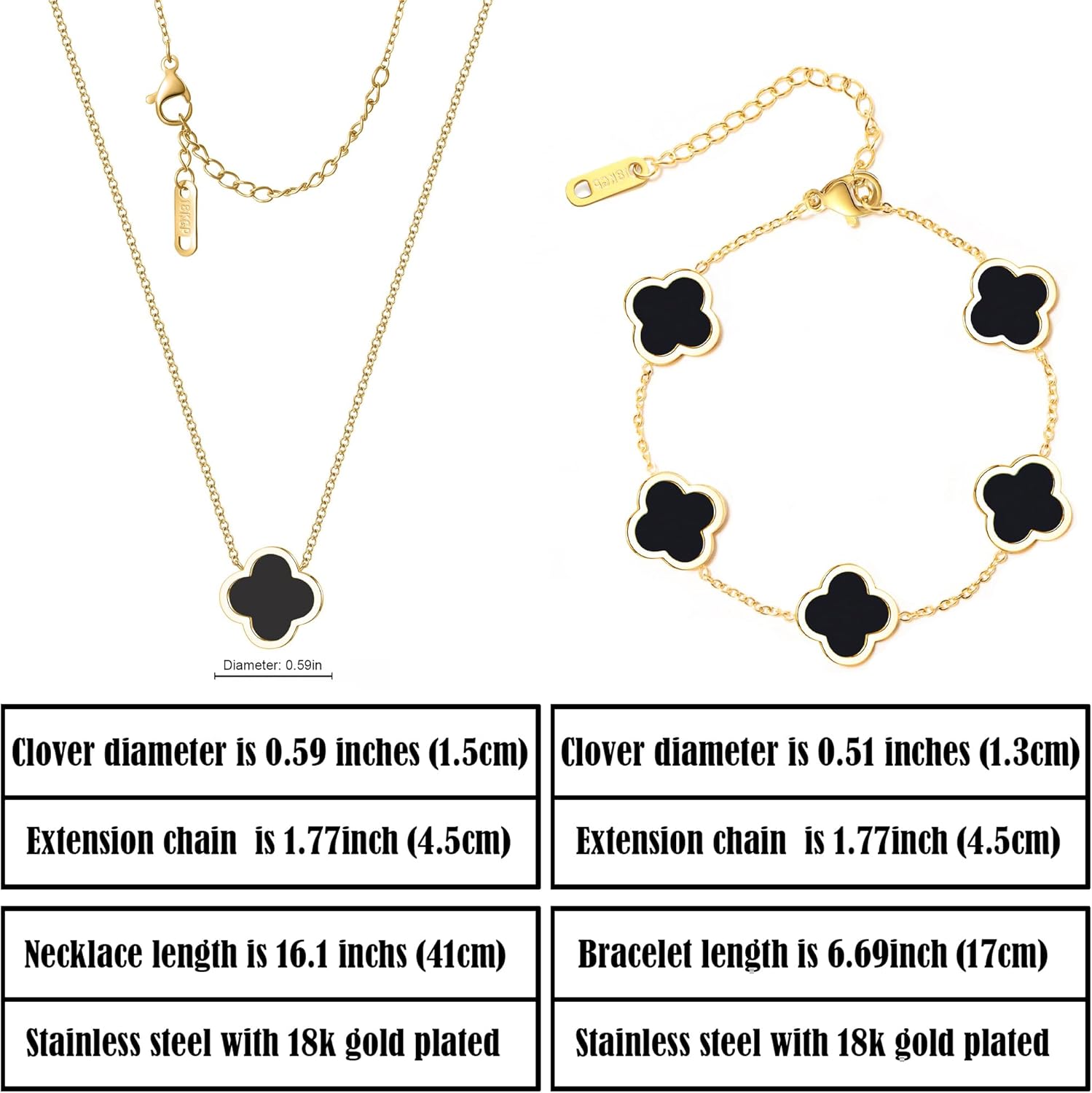 Delicacy Clover Bracelets Necklace Set:Clover Necklaces Clover Bracelet Women Link Bracelets Cute Gold Jewelry