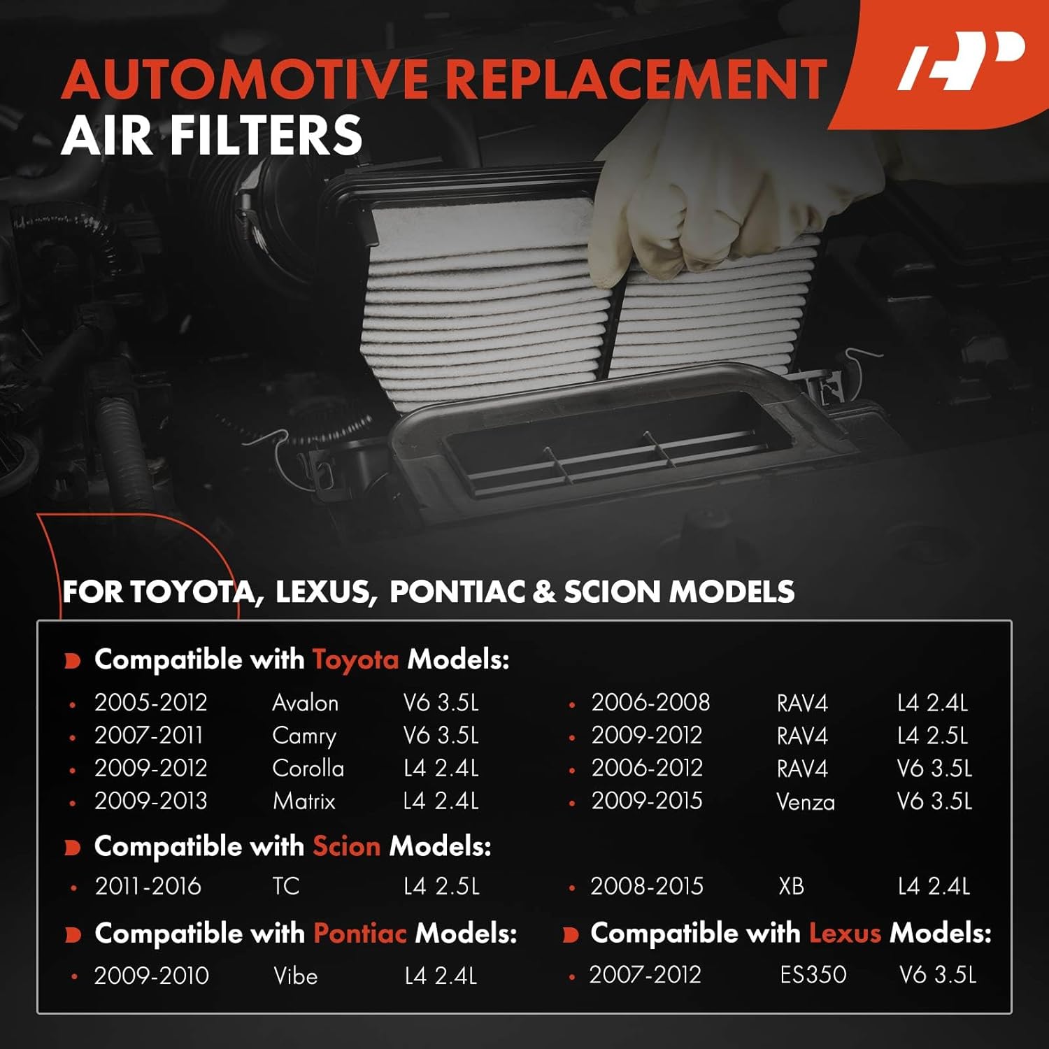 A-Premium 2-PC Engine Air Filter Compatible with Toyota, Lexus, Pontiac & Scion - Camry(07-11), Corolla(09-12), Avalon(05-12), Matrix(09-13), RAV4(06-12), Venza(09-15), ES350, Vibe
