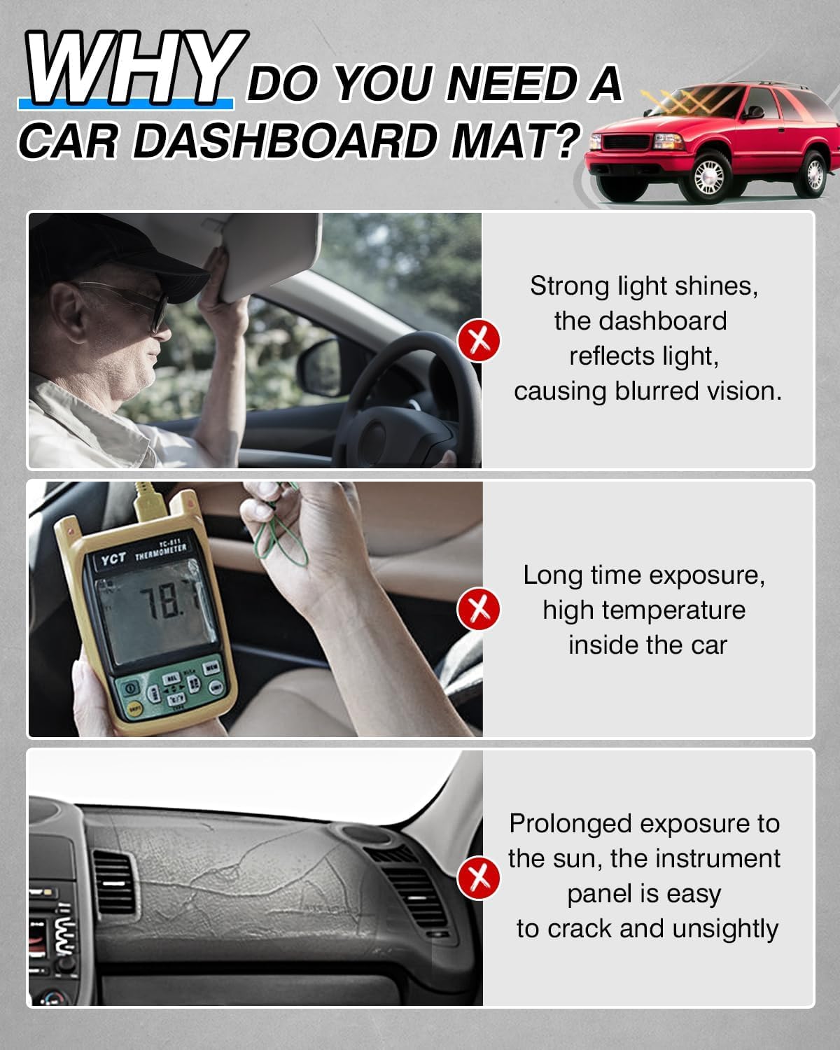  Dash Cover Fit for Chevrolet Chevy S10 Blazer/GMC Jimmy Sonoma 1994-1997 & Olds Oldsmobile Bravada 1996 1997 Accessories Dashboard Cover Mat Non-Slip Carpet Sunshield Glare UV Rays Protector thumbnail