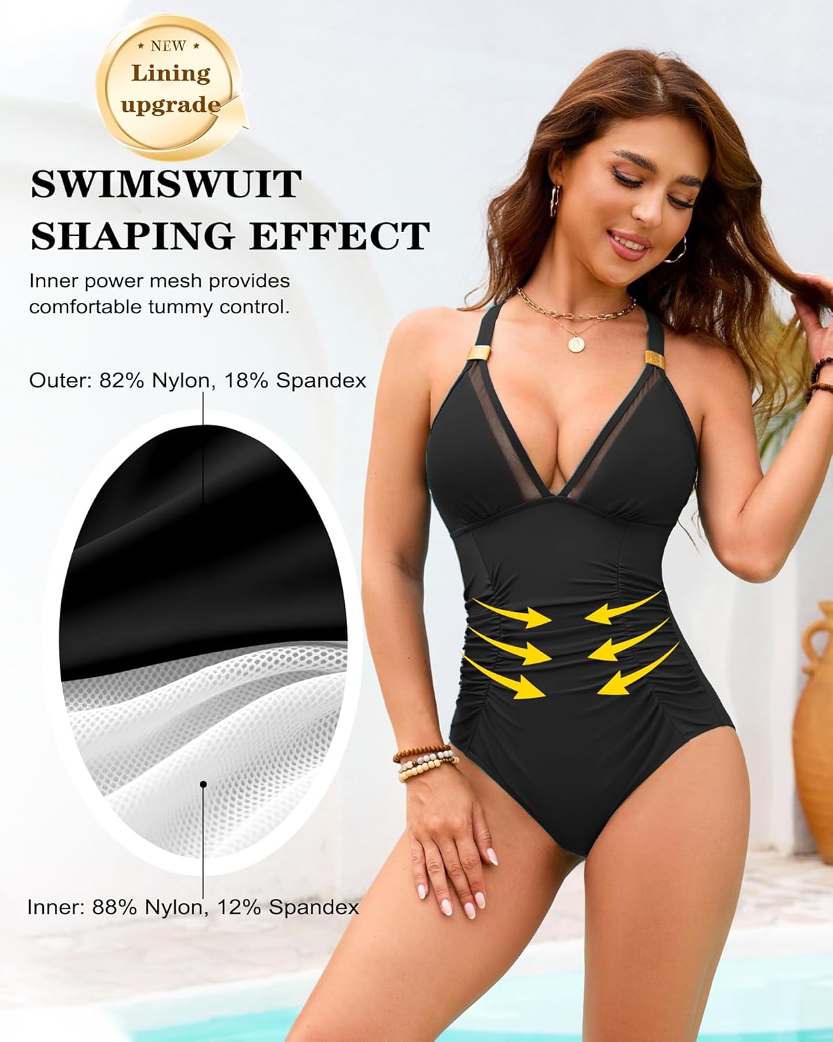 XUNYU Women One Piece Swimsuits Tummy Control Bathing Suit Mesh V Neck Swim Suits Full Coverage Modest High Cut Swimwear 2026 - Image 4