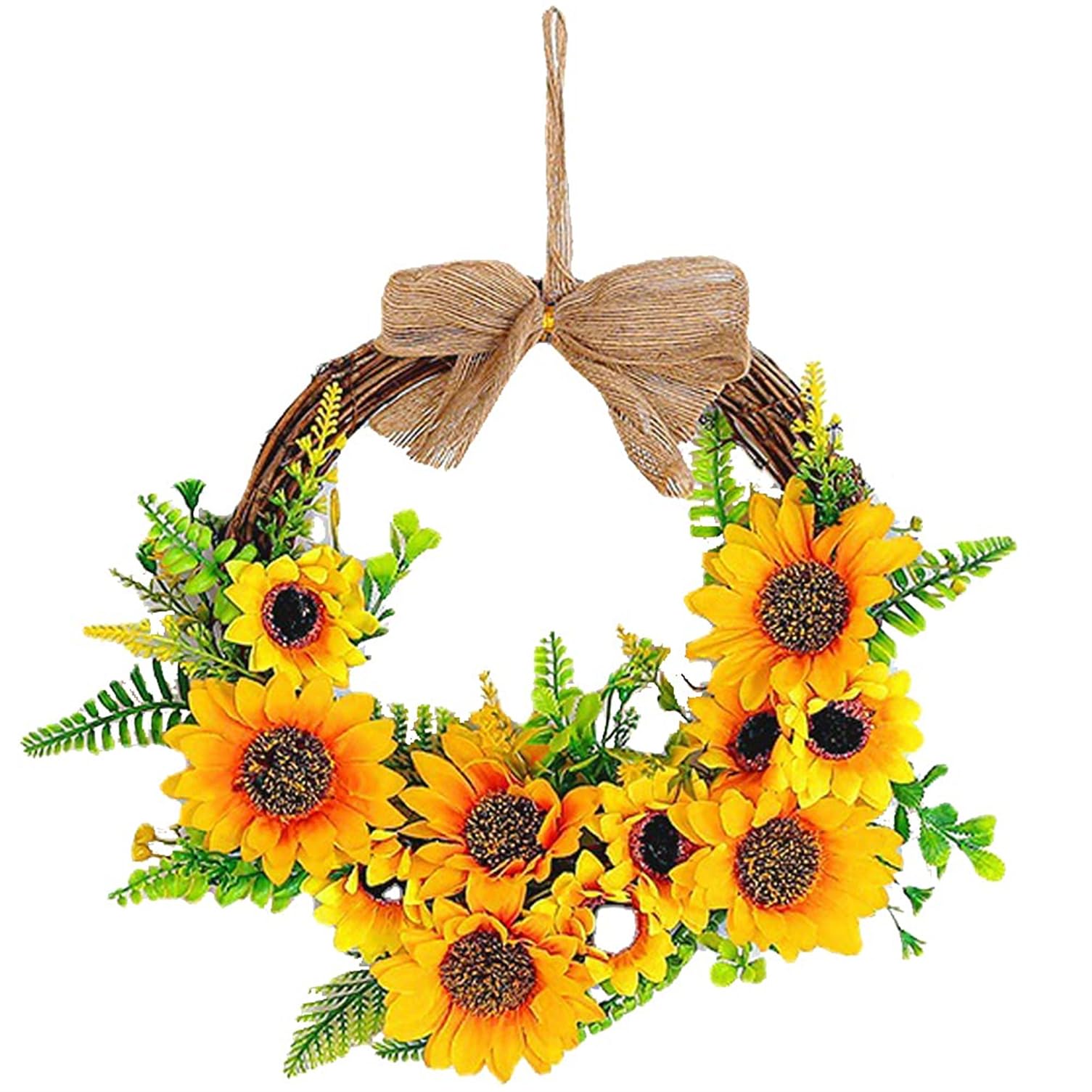 Sunflower Wreath Artificial Flowers Door Wreath with Bow 30 cm