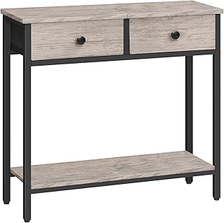 29.5" Narrow Console Table with 2 Fabric Drawers, Small Entryway Table with 2-Tier Storage Shelves, Sofa Table, Behind Couch Table, for Living Room, Hallway, Greige and Black BG71XG01