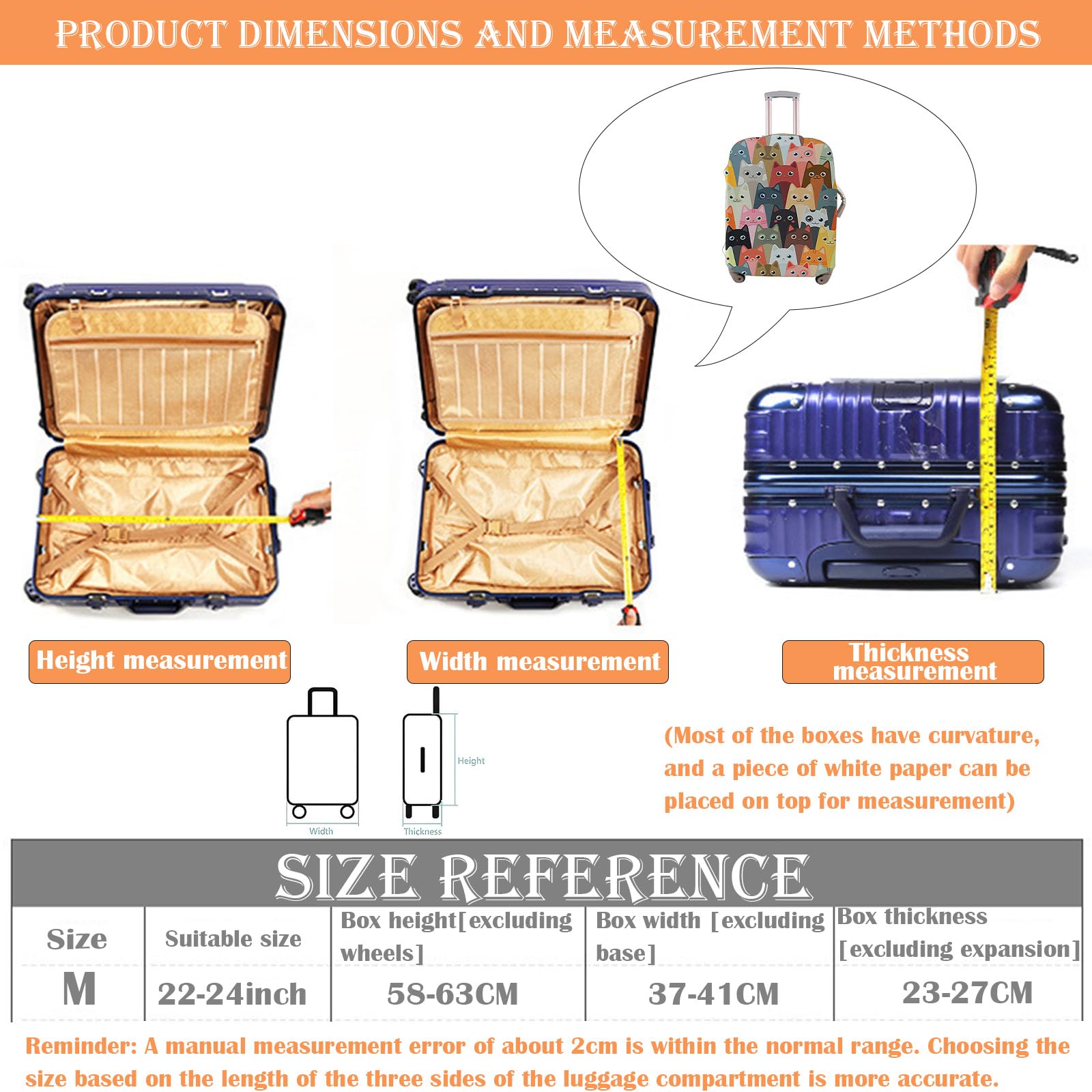Elástica Gato Funda Maleta Cabina, Grueso Funda de Maleta con Cremallera, Maleta Viaje Suave de Anti-Polvo Fundas, para la Protección Contra el Polvo y Los Arañazos (M, 22-24 Pulgadas)