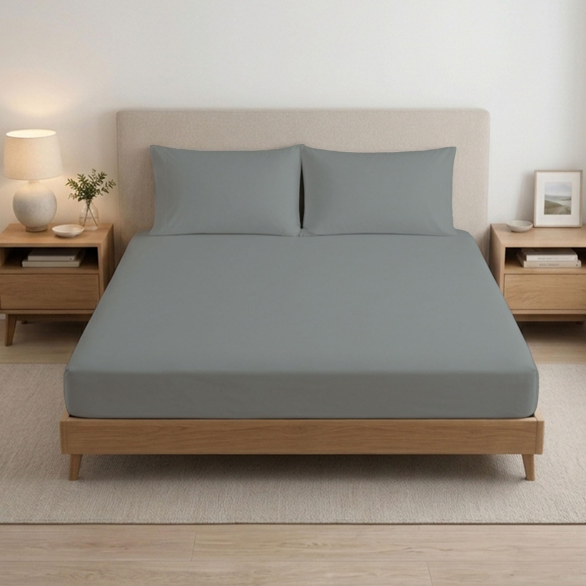 Reliancebedding Grey Super King Fitted Sheet 100% Egyptian Cotton 400Tc – 25Cm Deep Pocket
