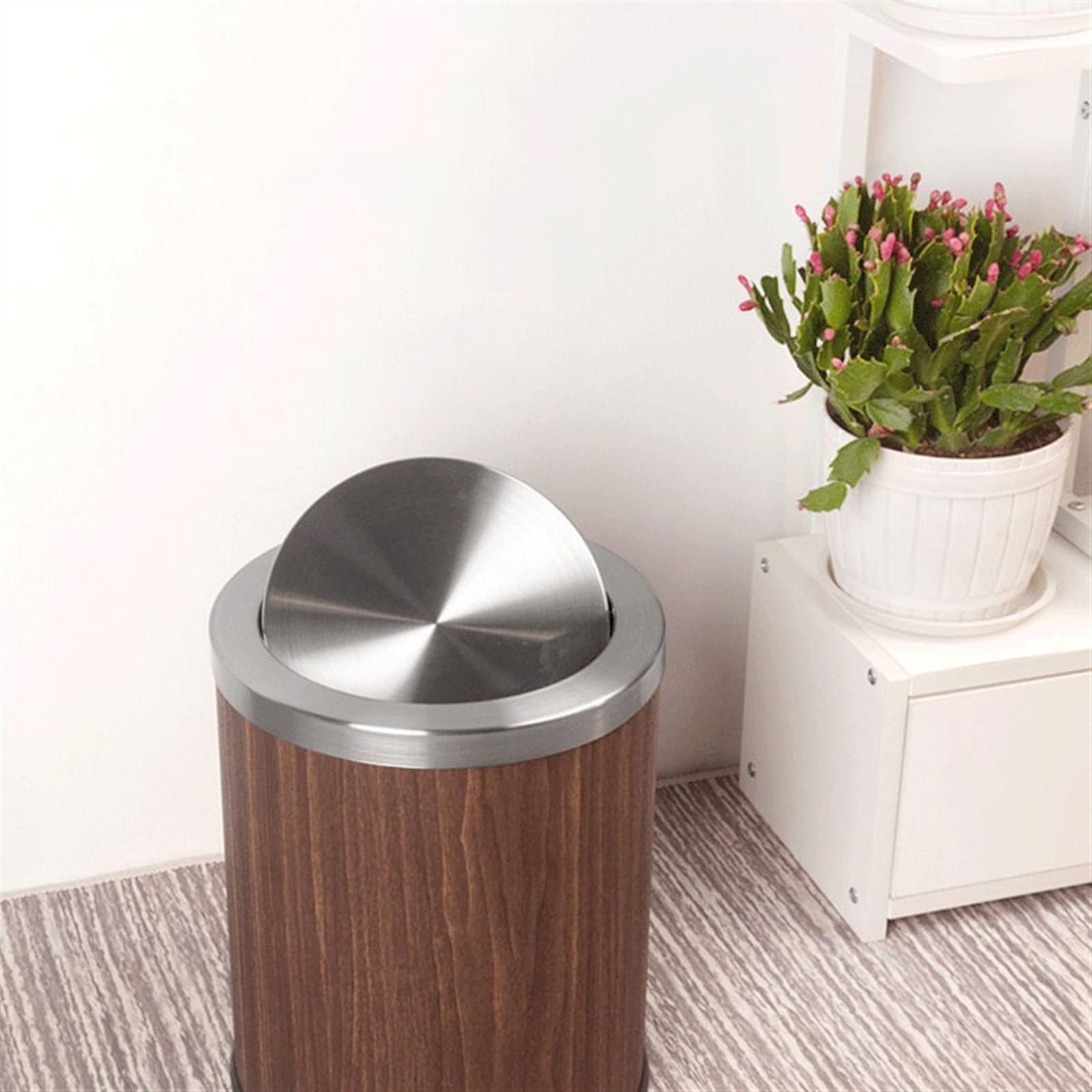 Abfalleimer für Küche, Edelstahl, rund, kreativ, aus Leder, Shaker, Decke, Haus, Badezimmer, Küche, Wohnzimmer, Schlafzimmer, mit Deckel, Abfalleimer für Badezimmer (S)