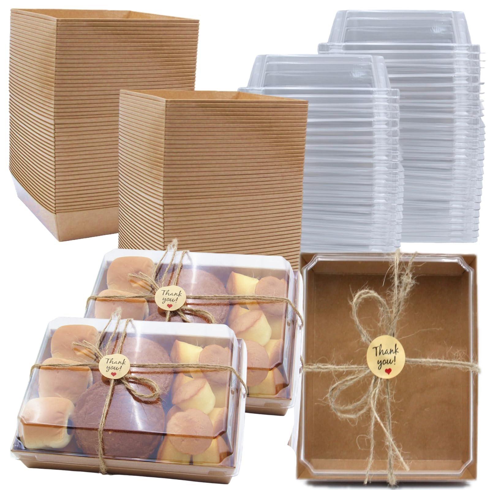 Confezione da 40 scatole di carta per salumi con coperchio trasparente, 17,8 x 12,7 cm, contenitori usa e getta da asporto, scatole da asporto per fette di torte, cupcake, panini, biscotti