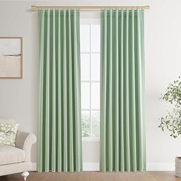 Joywell 100% Blackout Linen Curtains 84 Inches for Bedroom Aqua Green