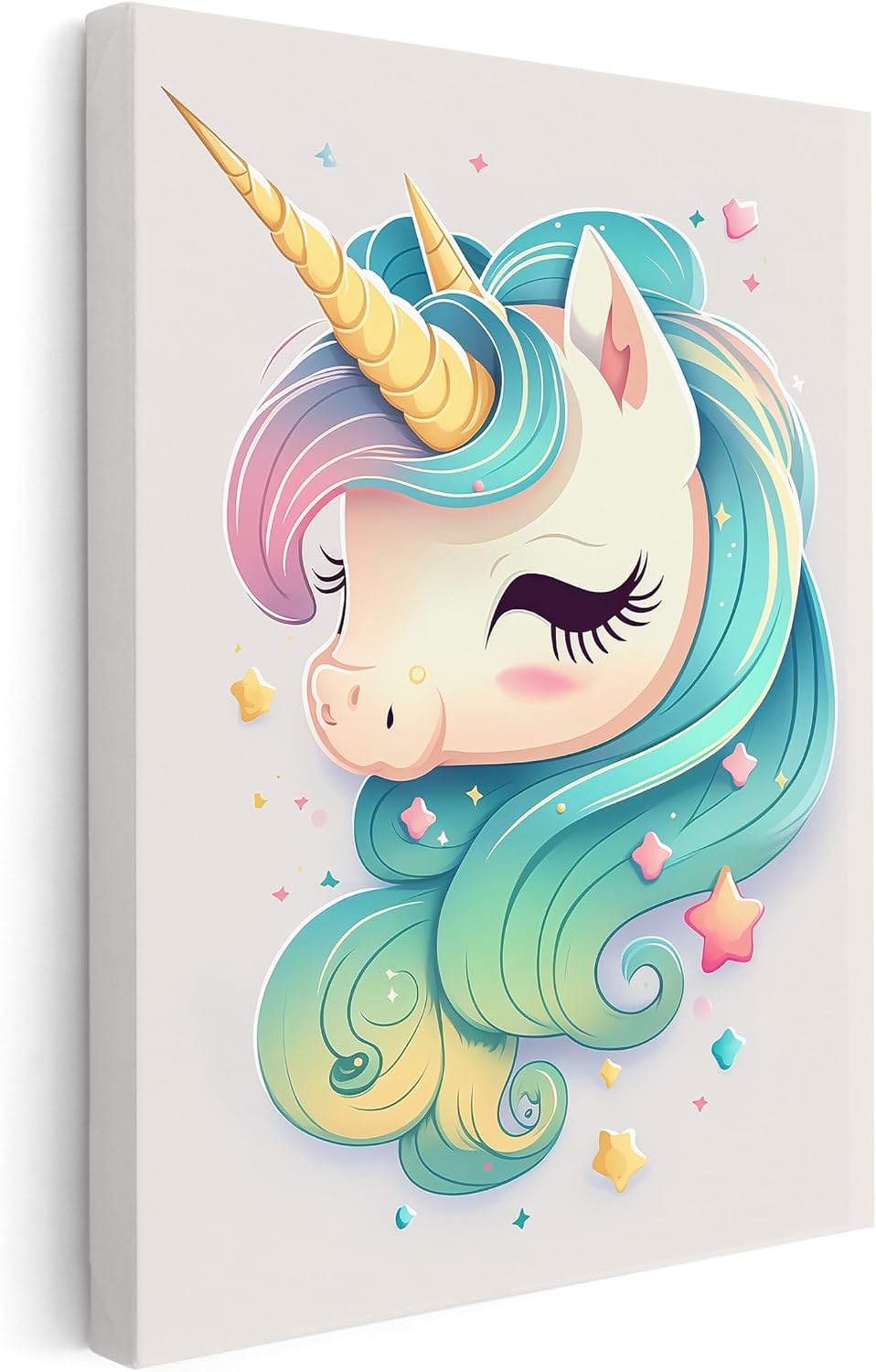 Poster Master Cute Little Unicorn Canvas - Animal Portrait Print - Girly Art - Gift for Boys, Girls & Parents - Chic Wall Decor for Nursery, Kid's Room or Playroom - 8x10 STRETCHED Canvas